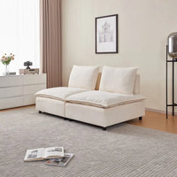 Fauteuil d'appoint sans accoudoirs, canapé une place avec pouf - design compact, assise gain de place pour salon et chambre