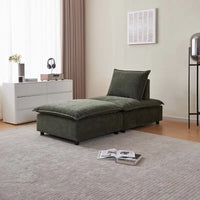 Fauteuil d'appoint sans accoudoirs, canapé une place avec pouf - design compact, assise gain de place pour salon et chambre