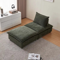 Fauteuil d'appoint sans accoudoirs, canapé une place avec pouf - design compact, assise gain de place pour salon et chambre