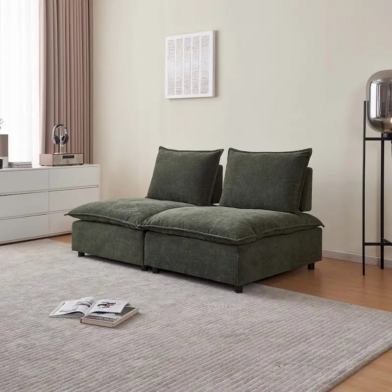 Fauteuil d'appoint sans accoudoirs, canapé une place avec pouf - design compact, assise gain de place pour salon et chambre