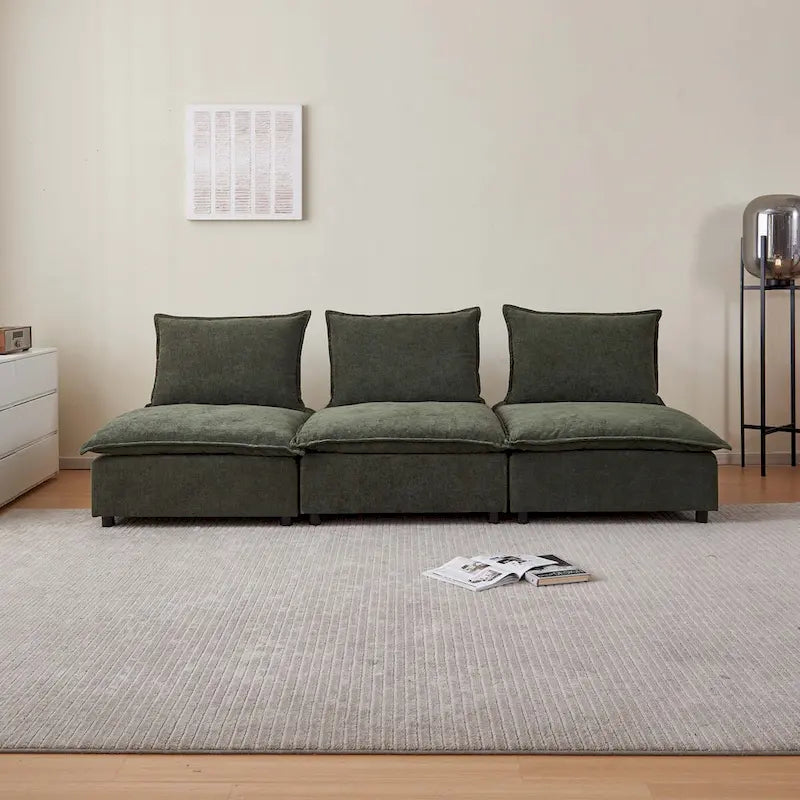 Fauteuil d'appoint sans accoudoirs, canapé une place avec pouf - design compact, assise gain de place pour salon et chambre