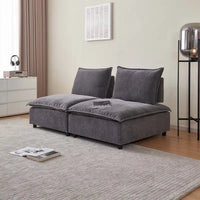 Fauteuil d'appoint sans accoudoirs, canapé une place avec pouf - design compact, assise gain de place pour salon et chambre