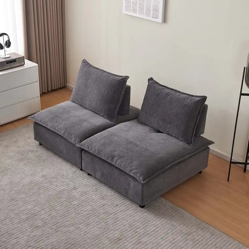 Fauteuil d'appoint sans accoudoirs, canapé une place avec pouf - design compact, assise gain de place pour salon et chambre