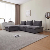 Fauteuil d'appoint sans accoudoirs, canapé une place avec pouf - design compact, assise gain de place pour salon et chambre