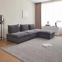Fauteuil d'appoint sans accoudoirs, canapé une place avec pouf - design compact, assise gain de place pour salon et chambre