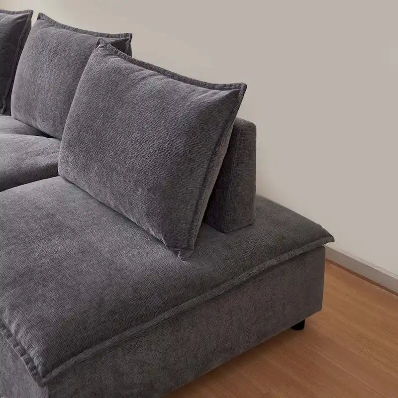 Fauteuil d'appoint sans accoudoirs, canapé une place avec pouf - design compact, assise gain de place pour salon et chambre