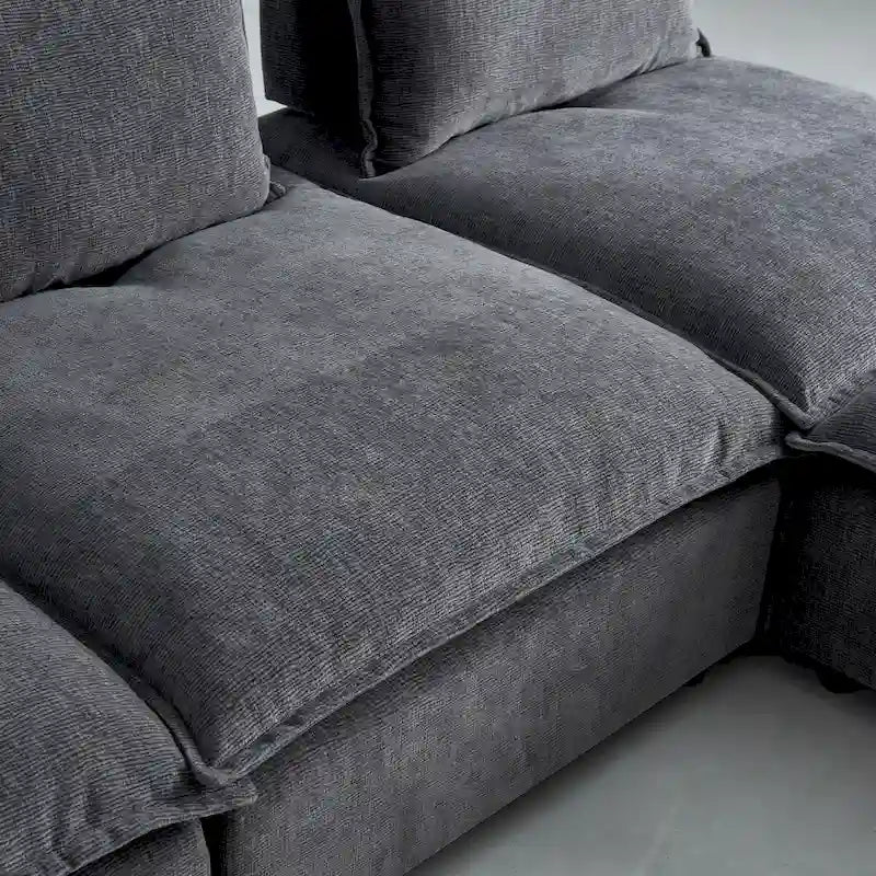 Fauteuil d'appoint sans accoudoirs, canapé une place avec pouf - design compact, assise gain de place pour salon et chambre