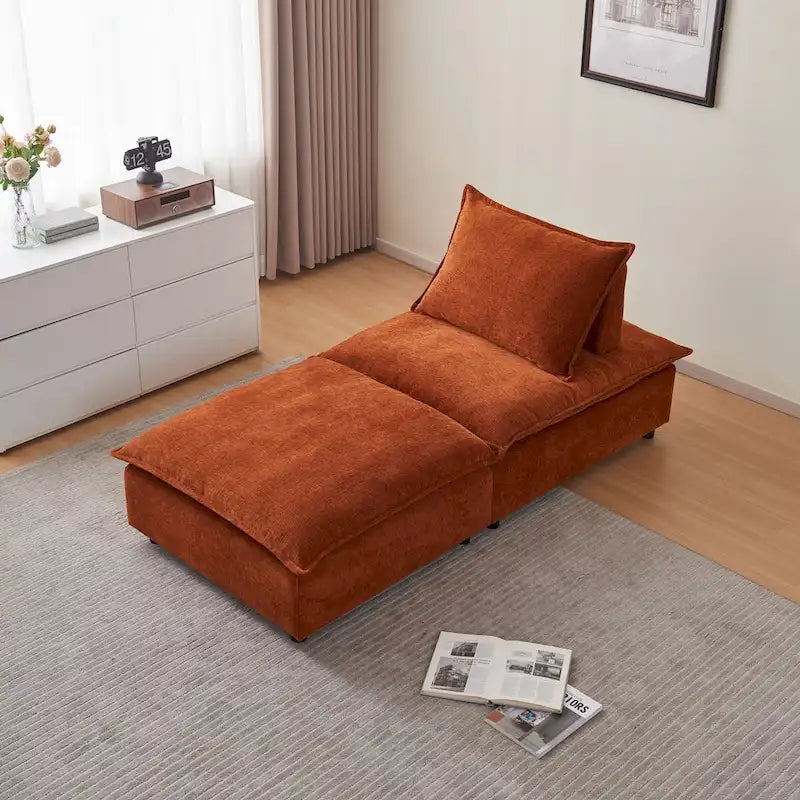Fauteuil d'appoint sans accoudoirs, canapé une place avec pouf - design compact, assise gain de place pour salon et chambre