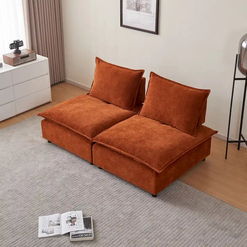 Fauteuil d'appoint sans accoudoirs, canapé une place avec pouf - design compact, assise gain de place pour salon et chambre