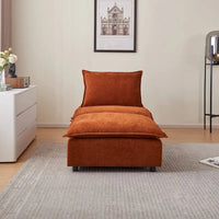 Fauteuil d'appoint sans accoudoirs, canapé une place avec pouf - design compact, assise gain de place pour salon et chambre