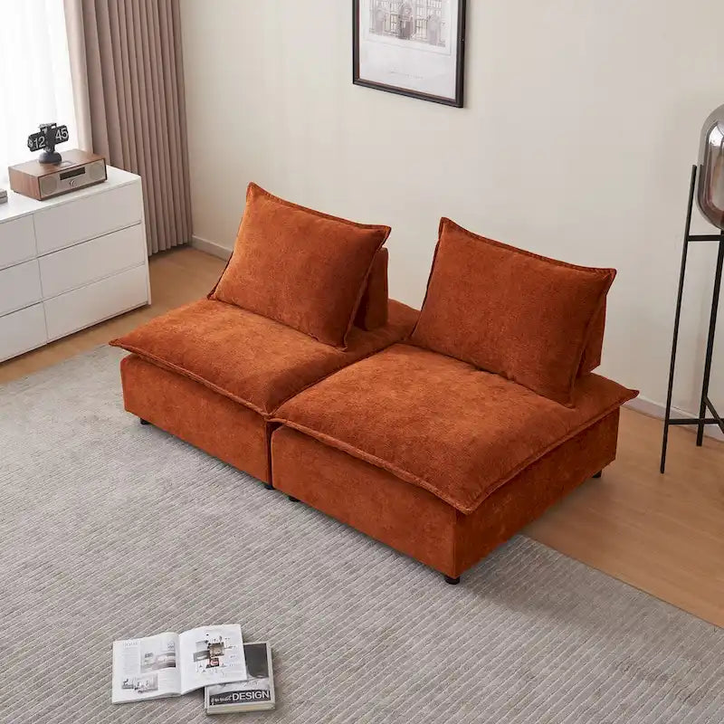 Fauteuil d'appoint sans accoudoirs, canapé une place avec pouf - design compact, assise gain de place pour salon et chambre