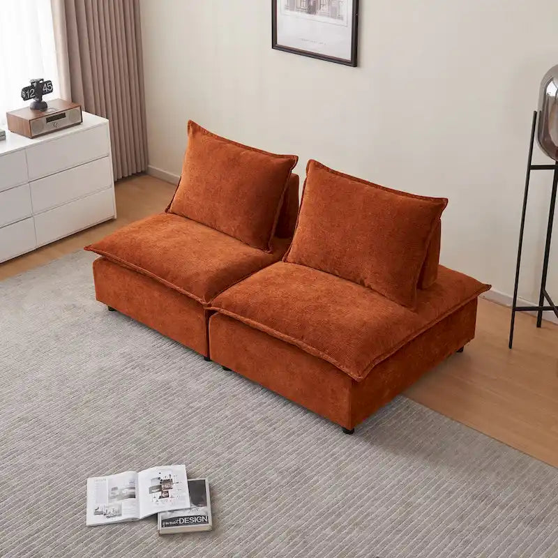 Fauteuil d'appoint sans accoudoirs, canapé une place avec pouf - design compact, assise gain de place pour salon et chambre