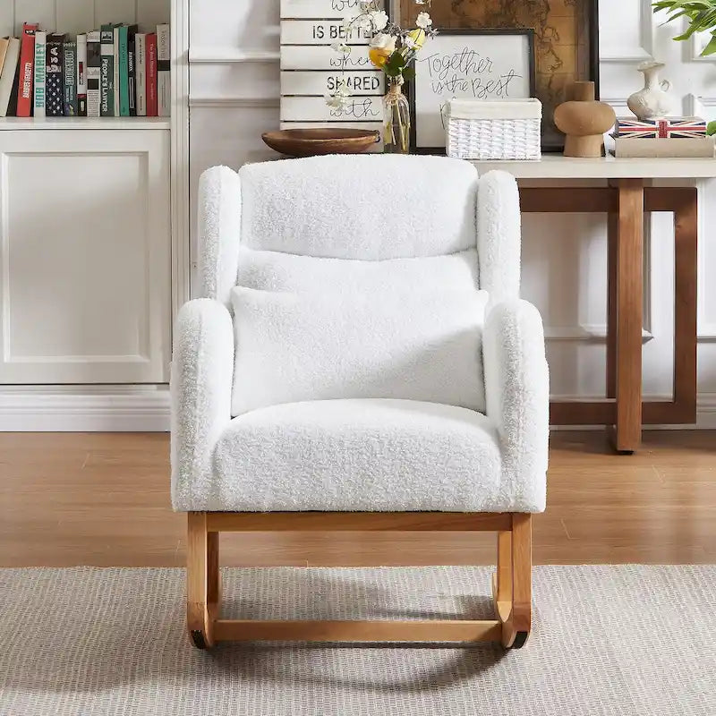 Fauteuil à bascule d'appoint moderne à dossier haut pour salon, deux poches latérales
