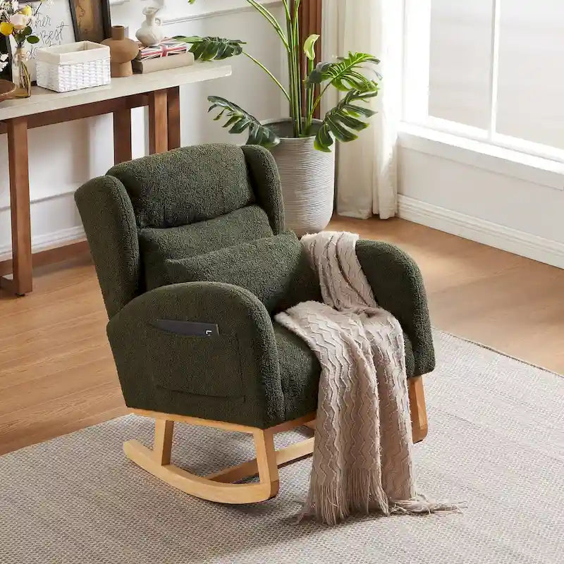 Fauteuil à bascule d'appoint moderne à dossier haut pour salon, deux poches latérales