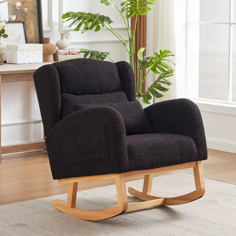 Fauteuil à bascule d'appoint moderne à dossier haut pour salon, deux poches latérales