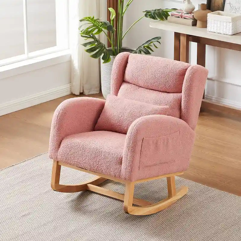 Fauteuil à bascule d'appoint moderne à dossier haut pour salon, deux poches latérales