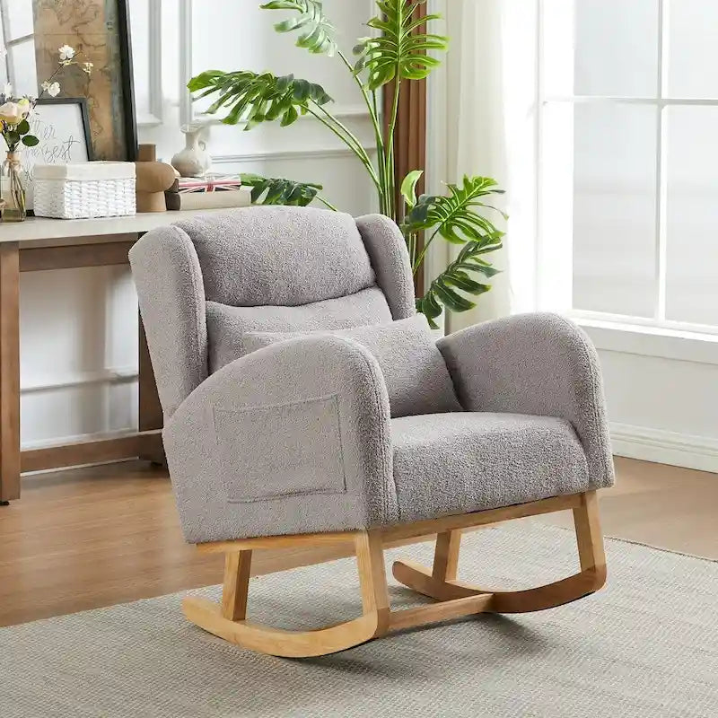 Fauteuil à bascule d'appoint moderne à dossier haut pour salon, deux poches latérales