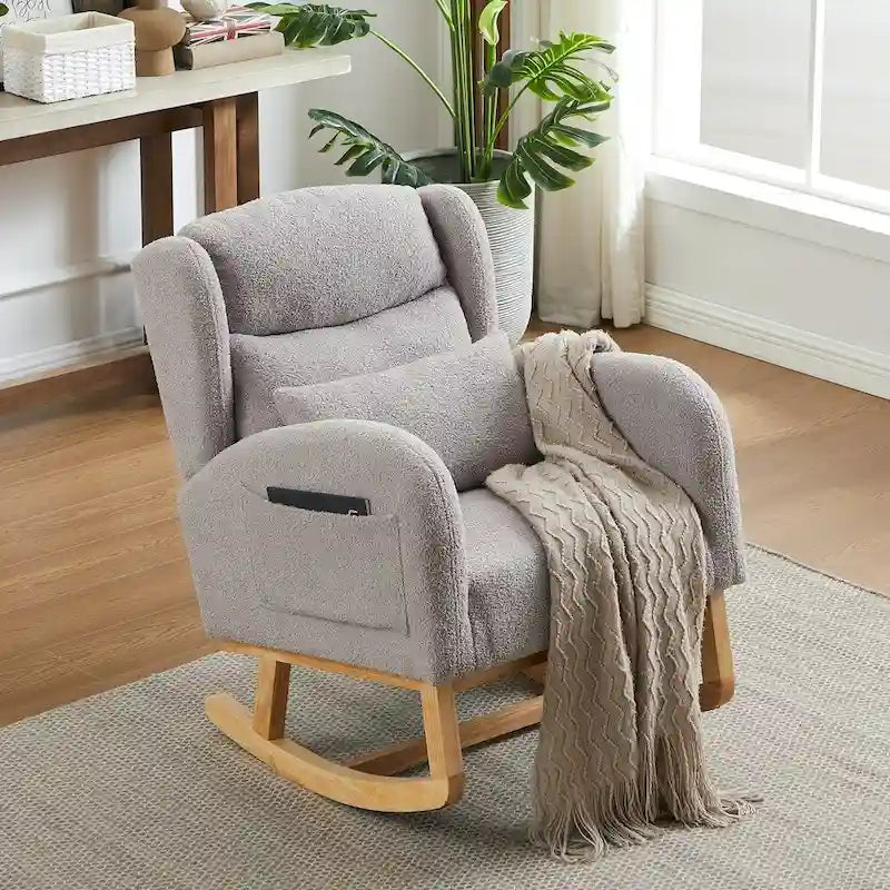 Fauteuil à bascule d'appoint moderne à dossier haut pour salon, deux poches latérales