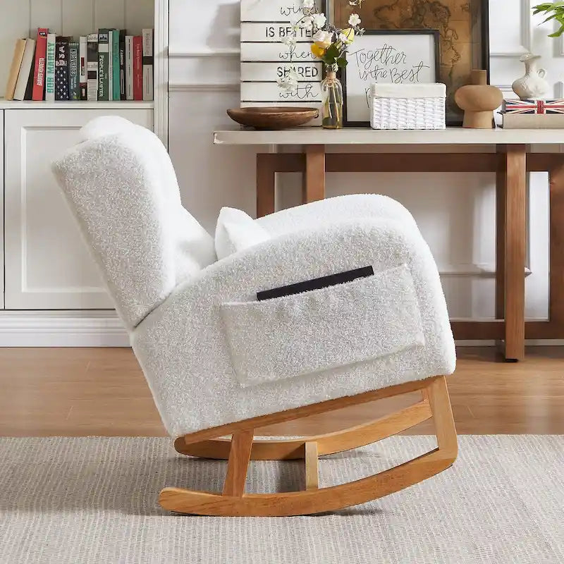 Fauteuil à bascule d'appoint moderne à dossier haut pour salon, deux poches latérales