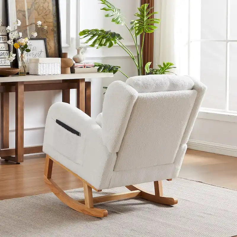 Fauteuil à bascule d'appoint moderne à dossier haut pour salon, deux poches latérales