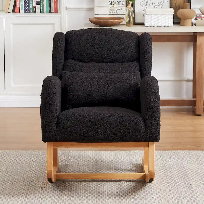 Fauteuil à bascule d'appoint moderne à dossier haut pour salon, deux poches latérales