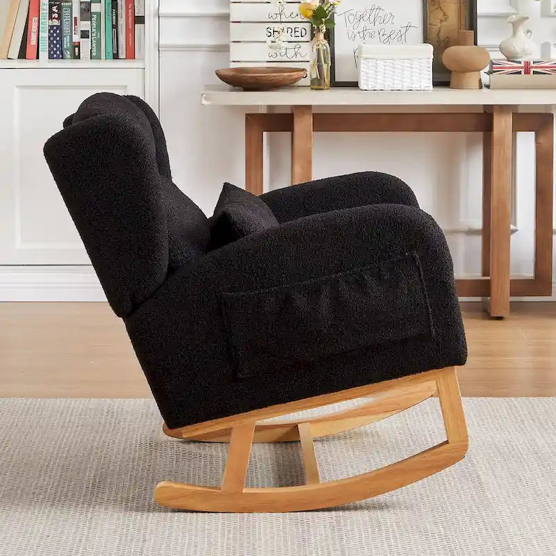Fauteuil à bascule d'appoint moderne à dossier haut pour salon, deux poches latérales