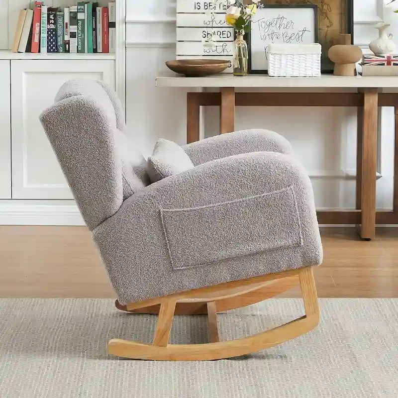 Fauteuil à bascule d'appoint moderne à dossier haut pour salon, deux poches latérales