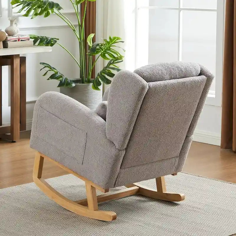 Fauteuil à bascule d'appoint moderne à dossier haut pour salon, deux poches latérales