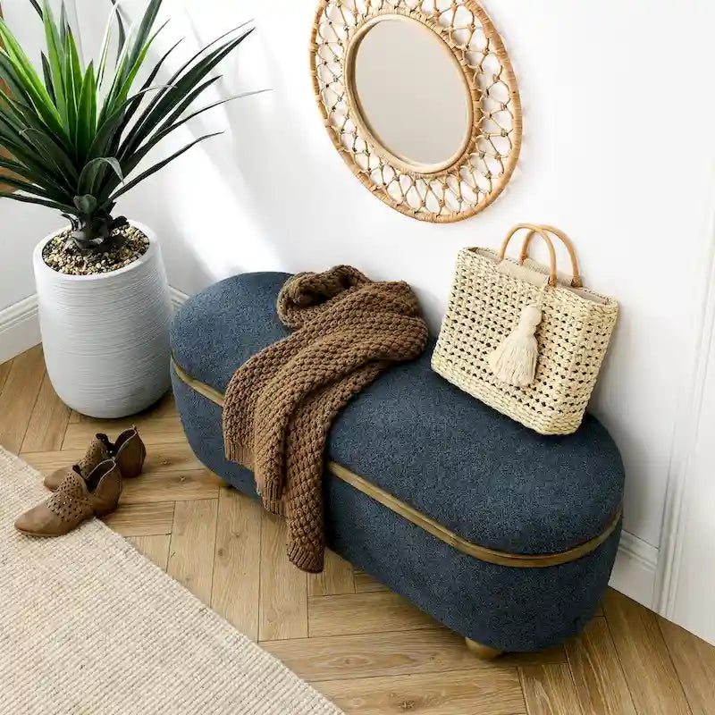Banc ottoman de rangement, banc ottoman de pied de lit rembourré avec rangement et assise, grand banc de rangement pour couvertures