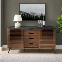 Meuble de rangement moderne avec buffet, meuble TV, 4 tiroirs et 2 portes coulissantes de 150 cm