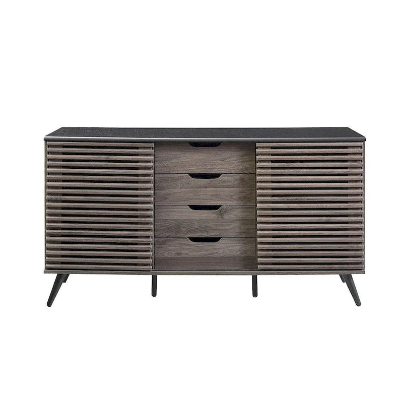 Meuble de rangement moderne avec buffet, meuble TV, 4 tiroirs et 2 portes coulissantes de 150 cm