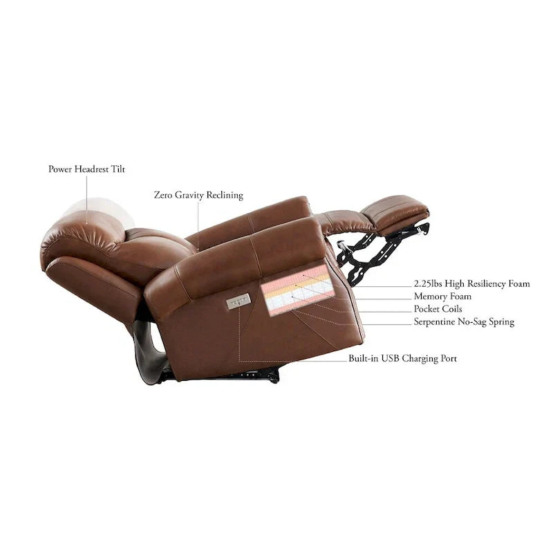 Hydeline Royce Fauteuil inclinable en cuir pleine fleur à gravité zéro avec inclinaison électrique et appui-tête