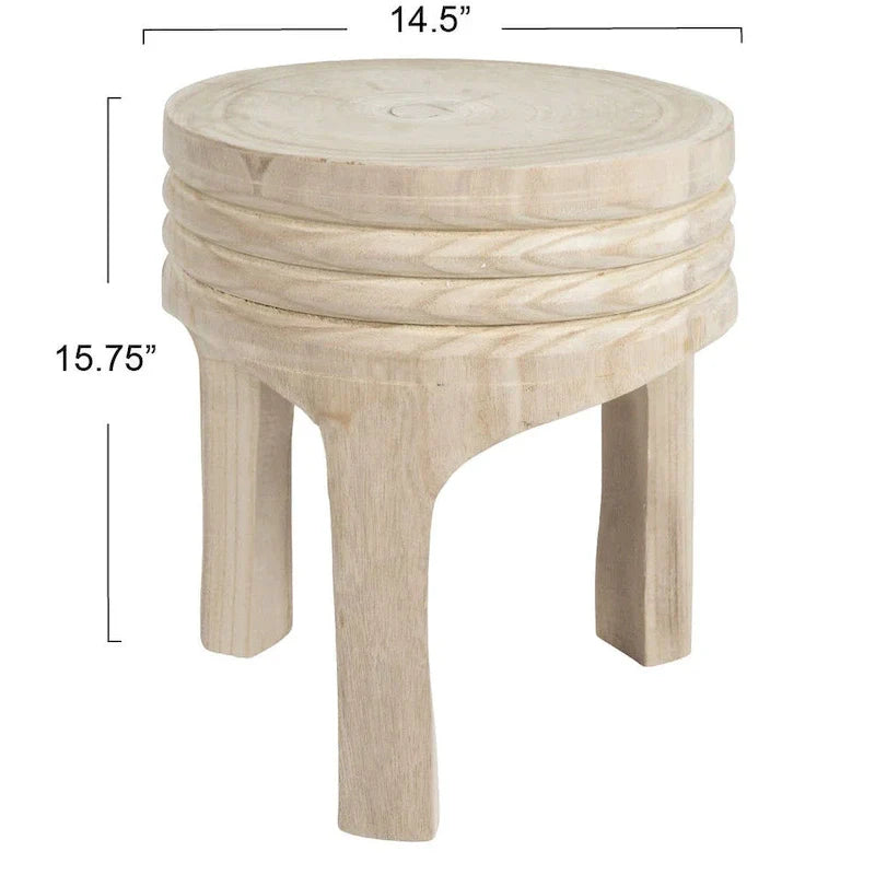 Tabouret sculpté en bois de paulownia