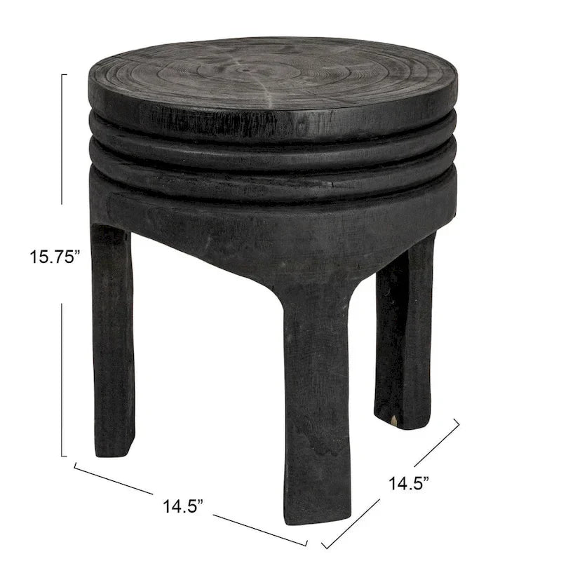 Tabouret sculpté en bois de paulownia