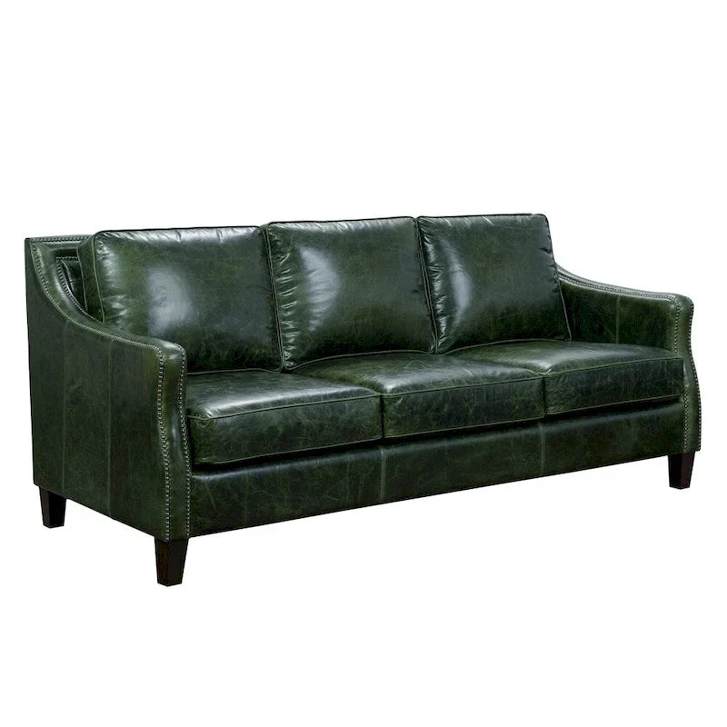 Ensemble Canapé Essex et Deux Fauteuils en Cuir Pleine Fleur Vert Vieilli