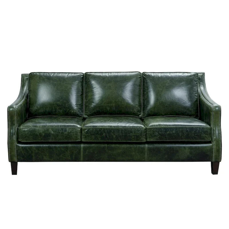 Ensemble Canapé Essex et Deux Fauteuils en Cuir Pleine Fleur Vert Vieilli