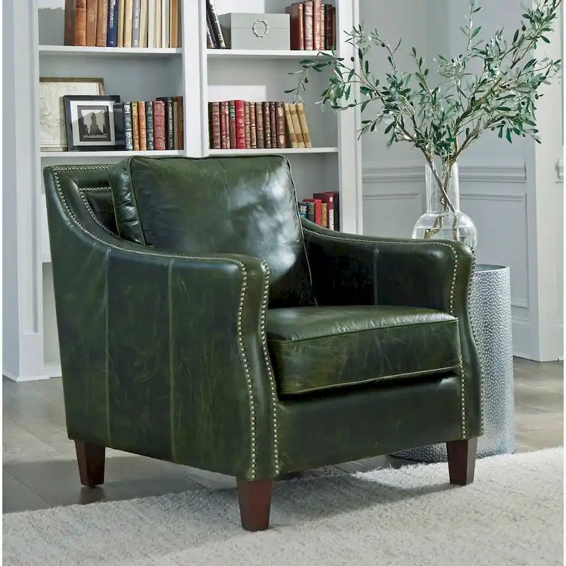 Ensemble Canapé Essex et Deux Fauteuils en Cuir Pleine Fleur Vert Vieilli