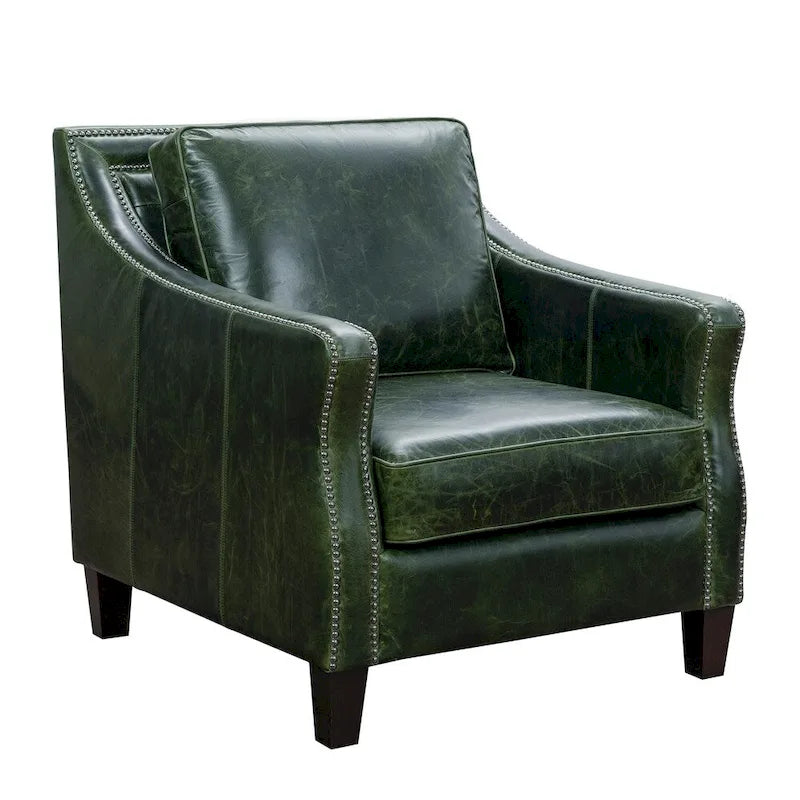 Ensemble Canapé Essex et Deux Fauteuils en Cuir Pleine Fleur Vert Vieilli