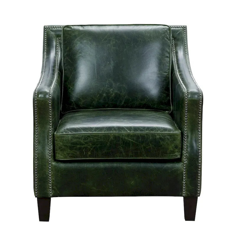 Ensemble Canapé Essex et Deux Fauteuils en Cuir Pleine Fleur Vert Vieilli