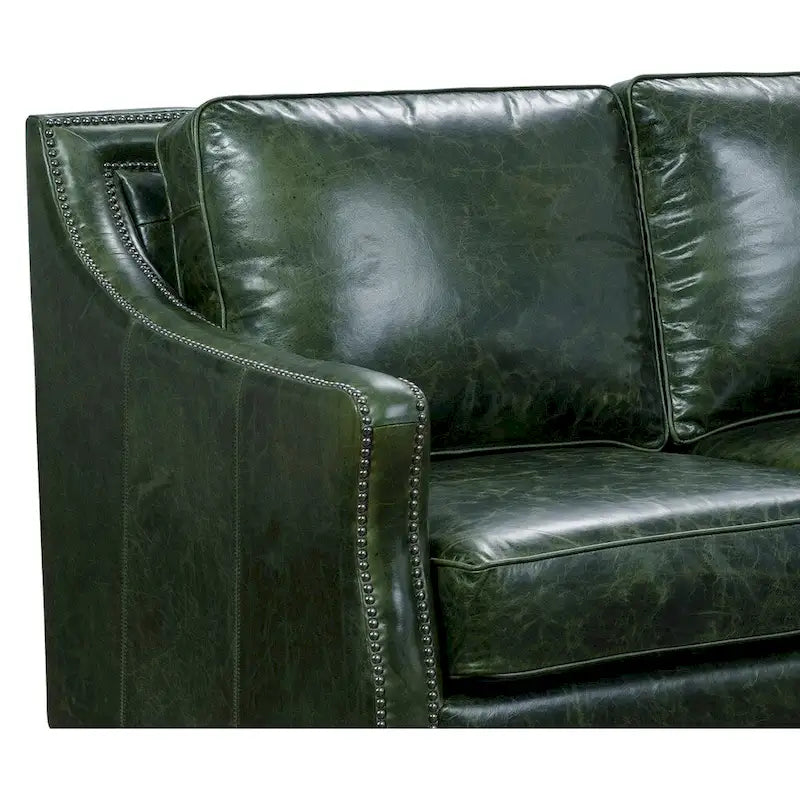 Ensemble Canapé Essex et Deux Fauteuils en Cuir Pleine Fleur Vert Vieilli