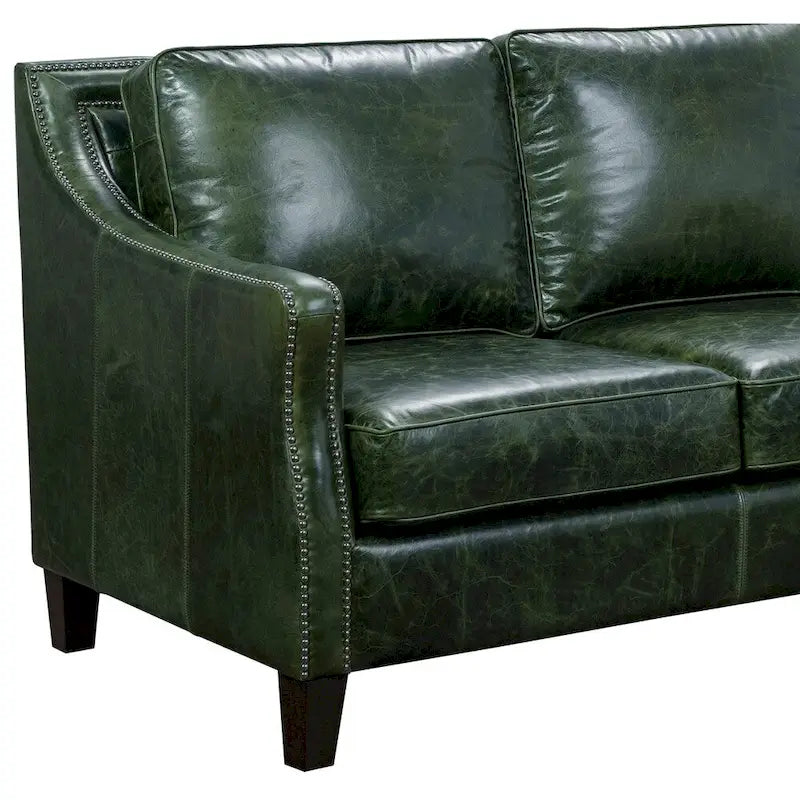 Ensemble Canapé Essex et Deux Fauteuils en Cuir Pleine Fleur Vert Vieilli