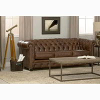 Canapé Chesterfield en cuir marron vieilli Hancock touffeté