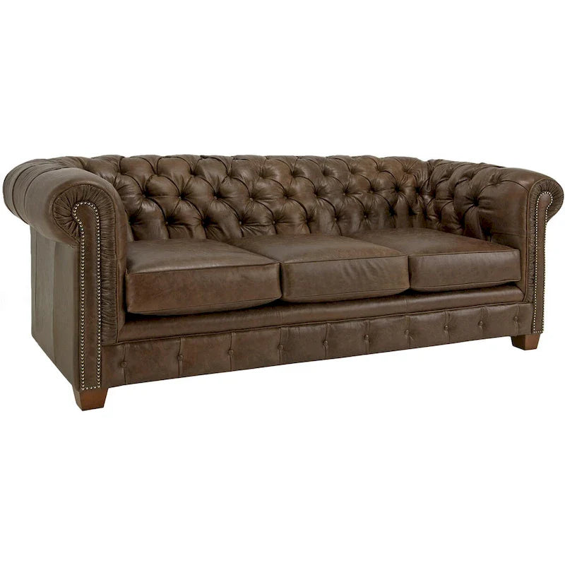 Canapé Chesterfield en cuir marron vieilli Hancock touffeté