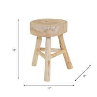 Tabouret en bois de 16 po avec plateau rond à bord vif et repose-pieds triangulaire, finition naturelle. Parfait pour un supplément de