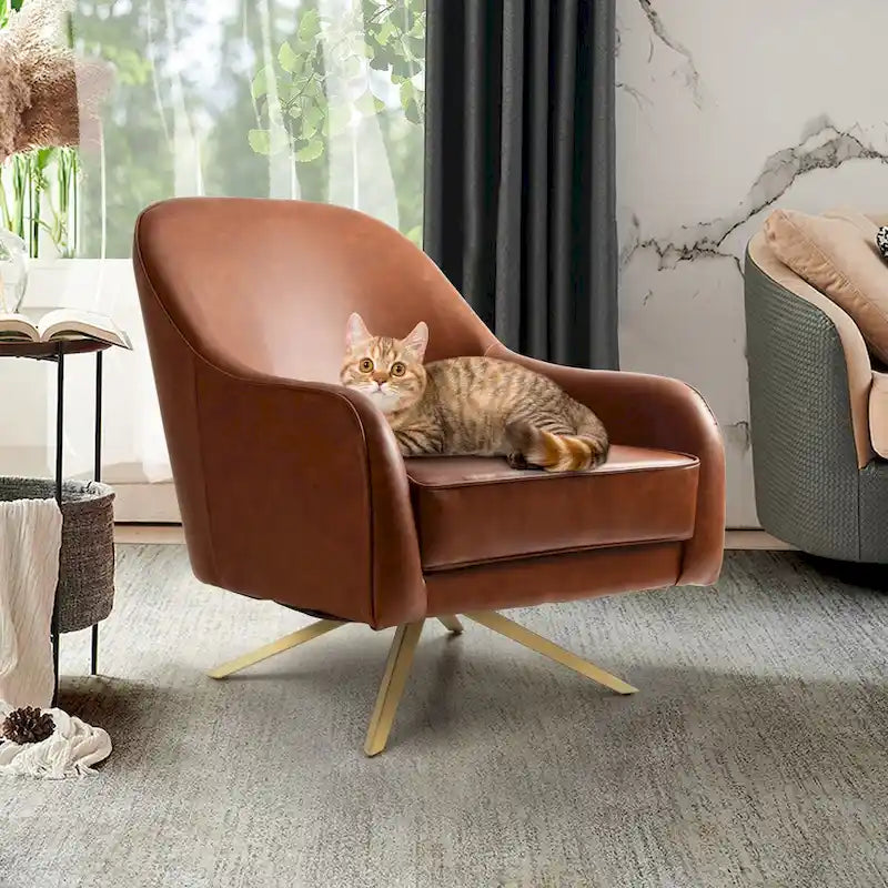 Fauteuil Club Pivotant en Cuir PU, Fauteuil de Salon, Fauteuil d'Appoint Rembourré