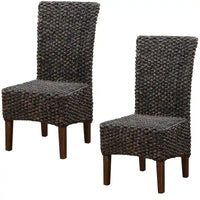 Chaise en bois tressé en osier avec dossier haut, lot de 2, marron