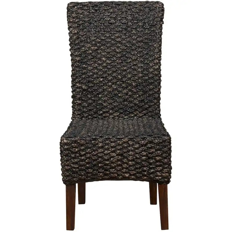 Chaise en bois tressé en osier avec dossier haut, lot de 2, marron