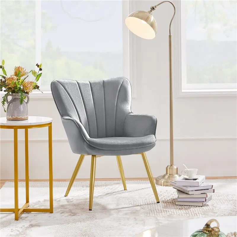 Yaheetech Fauteuil d'appoint moderne en velours à dossier incurvé plissé pour salon