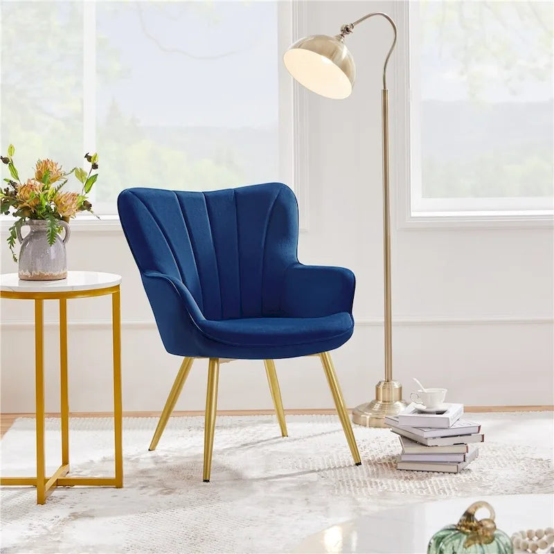 Yaheetech Fauteuil d'appoint moderne en velours à dossier incurvé plissé pour salon