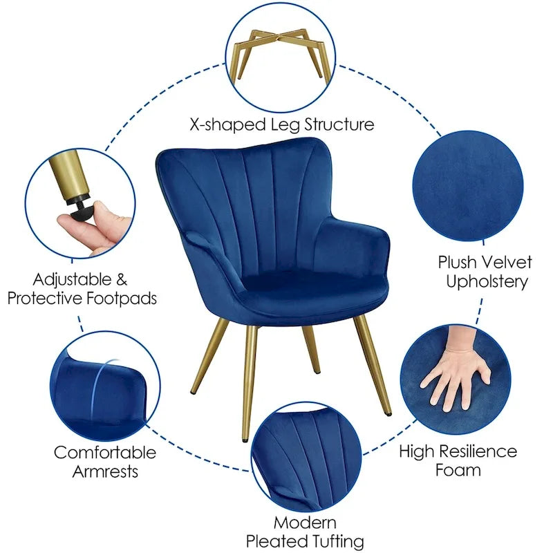 Yaheetech Fauteuil d'appoint moderne en velours à dossier incurvé plissé pour salon